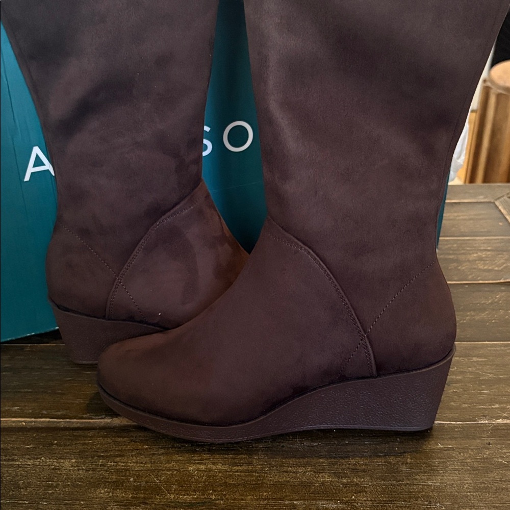 AEROSOLES Women's Dark Brown Wedge Boots - Picture 2 of 10